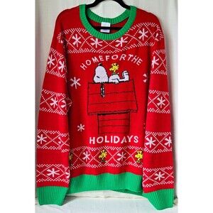 Peanuts Snoopy Woodstock Ugly Christmas Sweater 3XL Home For The Holidays Red Ho